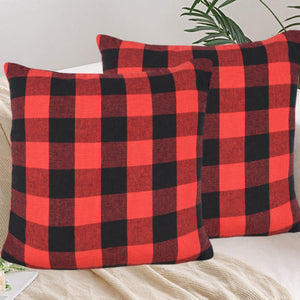 Lushomes Square Cushion Cover, Cotton Sofa Pillow Cover set of 4, 16x16 Inch, Big Checks, Red and Black Checks, Pillow Cushions Covers (Pack of 4, 40x40 Cms)