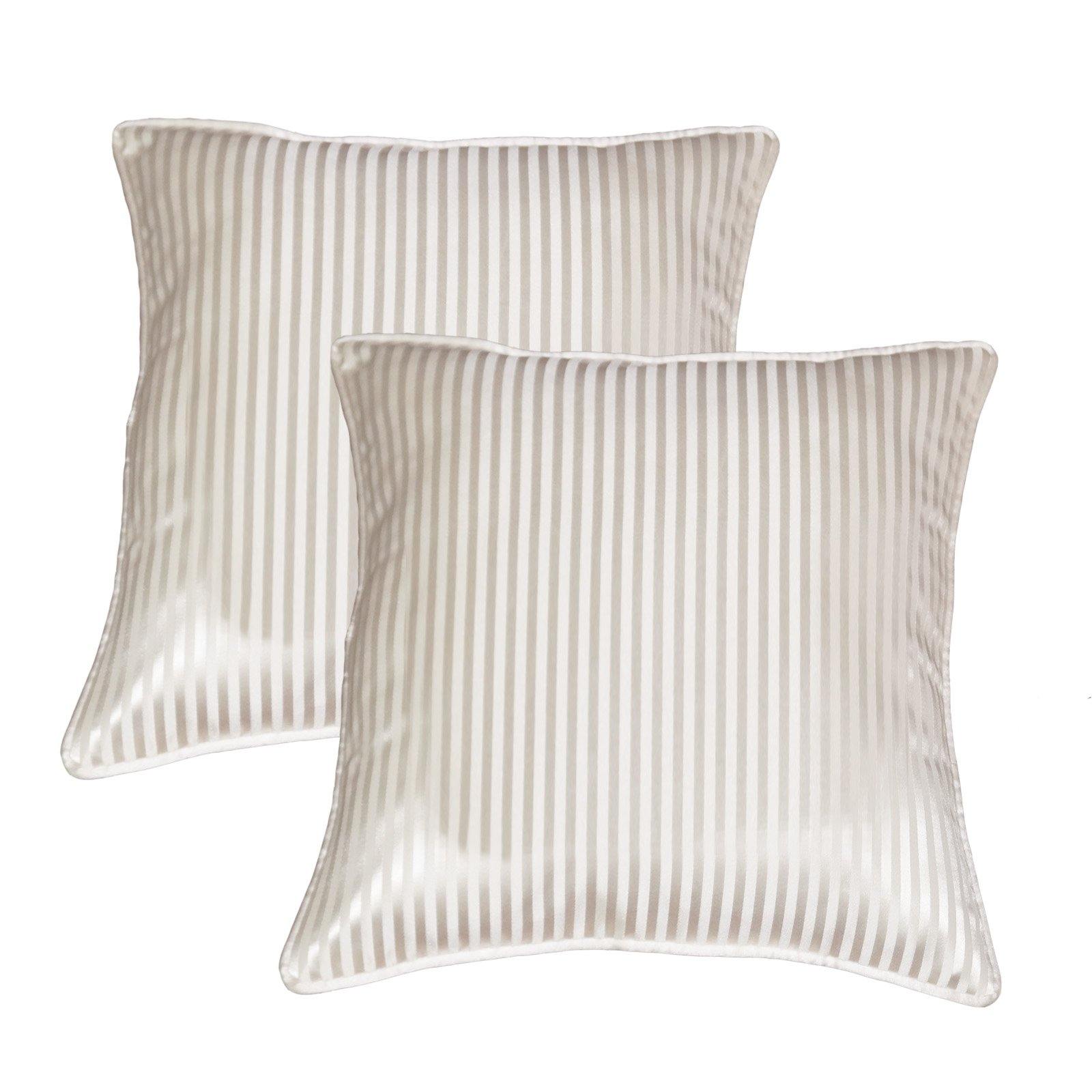 Lushomes cream contemporary stripped cushion cover with plain piping, 12 x 12‰۝(Pack of 2) Torantina Collection - Lushomes