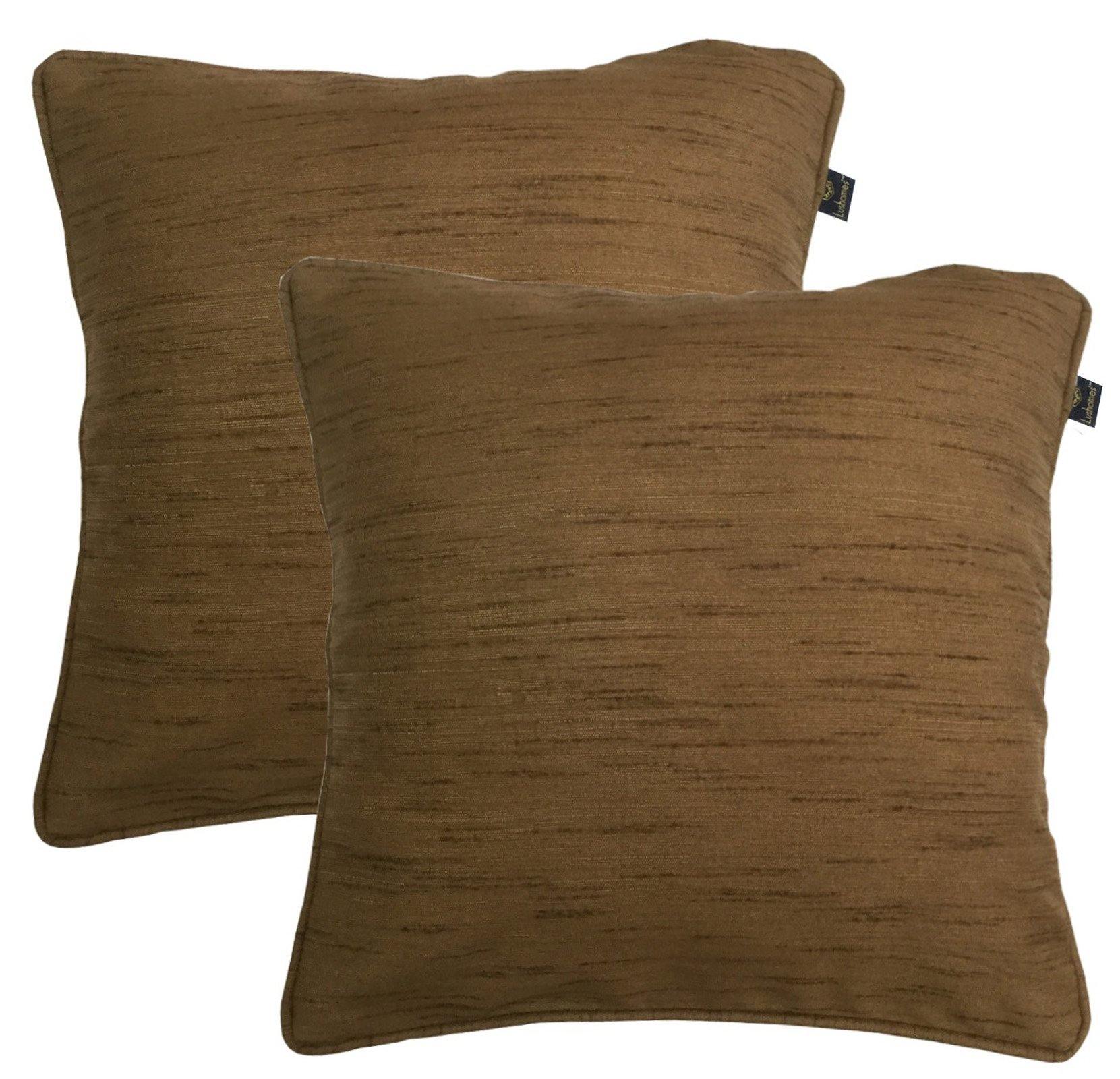 Lushomes Matka Silk Pack of 2 Brown Cushion Covers (12"x12") - Lushomes