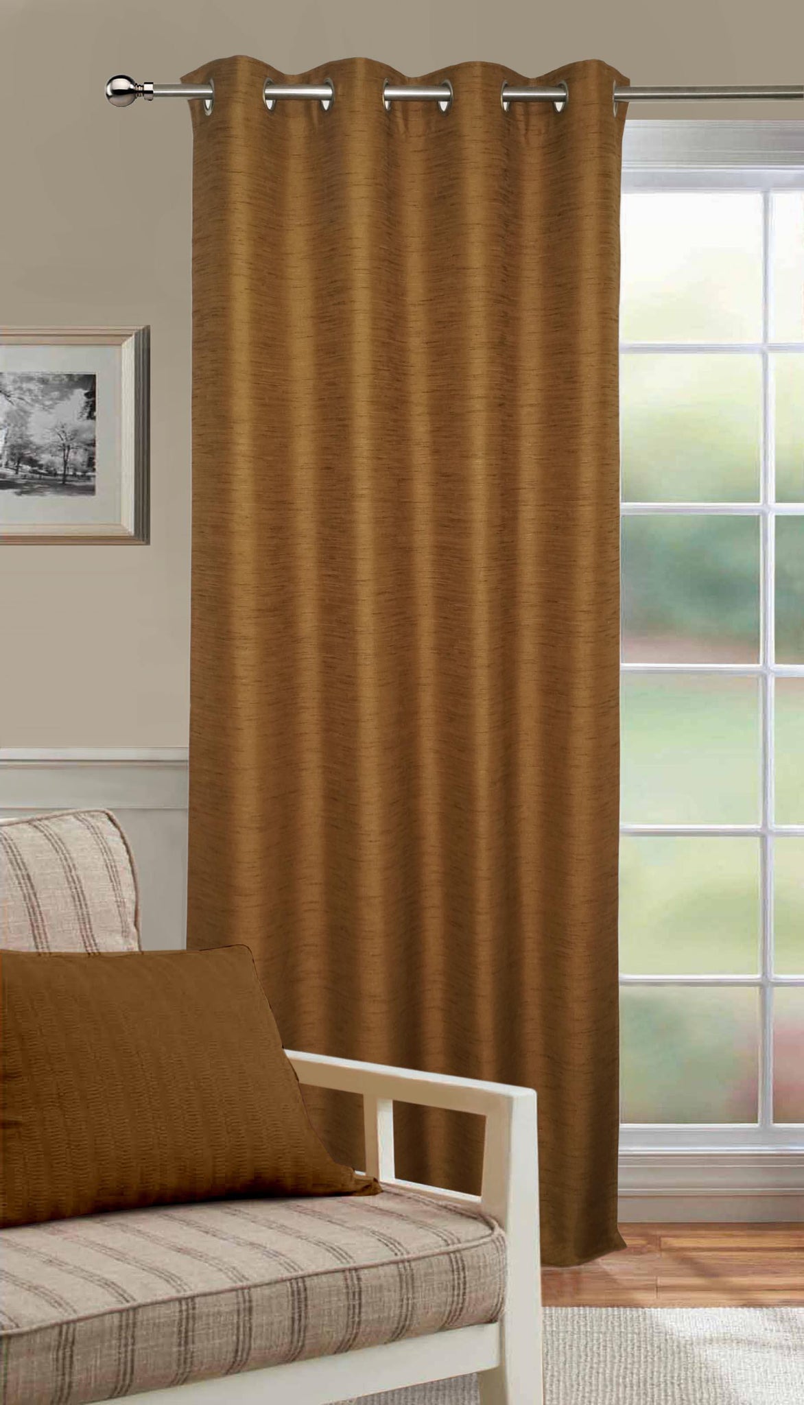 Lushomes Matka Silk Brown Curtain for Long Door (Single pc) - Lushomes