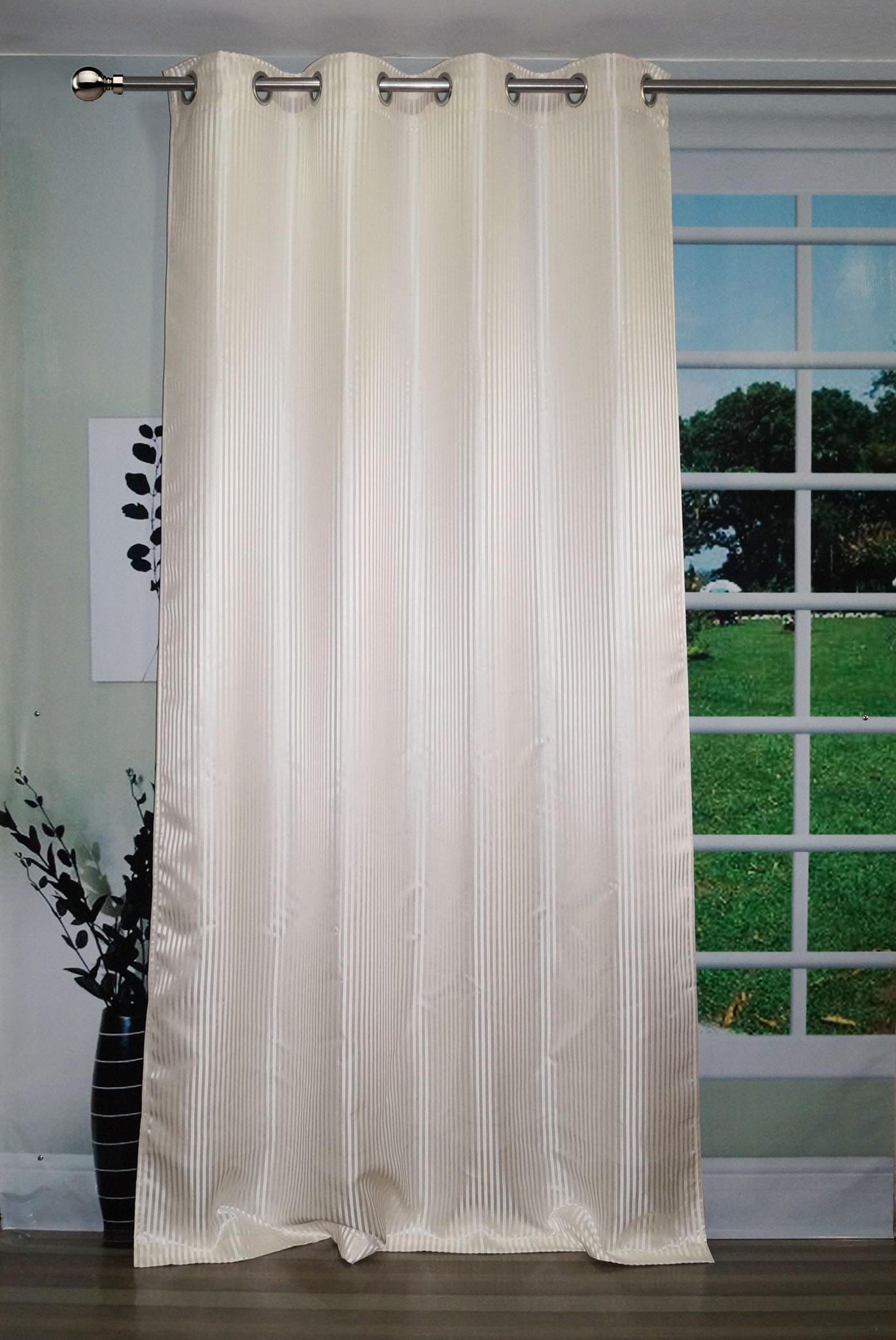 Lushomes Cream Contemporary Stripped Door Curtain with 8 metal Eyelets (54 x 90‰۝)-Torantina - Lushomes