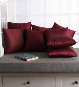 Lushomes Burgundy Dupion Silk Cushion Covers (Pack of 10) - Lushomes