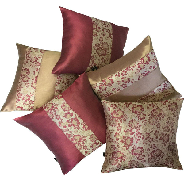Lushomes Jacquard Pink Design 6 Cushion Cover set for any celebration.(Pack of 5, 40 x 40 cms) - Lushomes