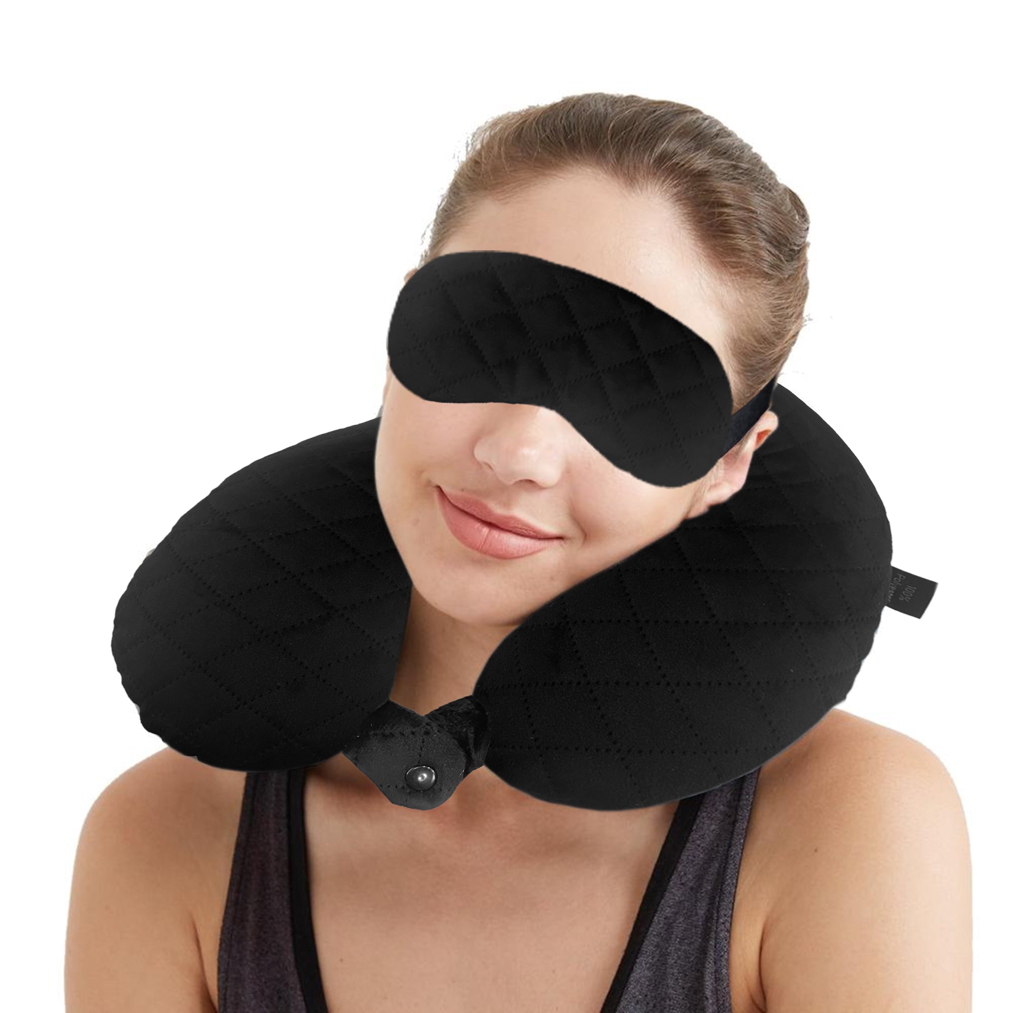 Travel Neck Pillow and Eye mask Set for Car Travel, Quilted Velvet Neck Rest, Flights for Men and Women, Head and Neck Rest Support, eye mask for sleeping, sleeping mask Black